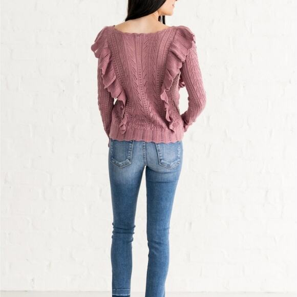 Pink Thread RP Everyday Shop Ruffle Pointelle Sweater XS - Picture 2 of 13